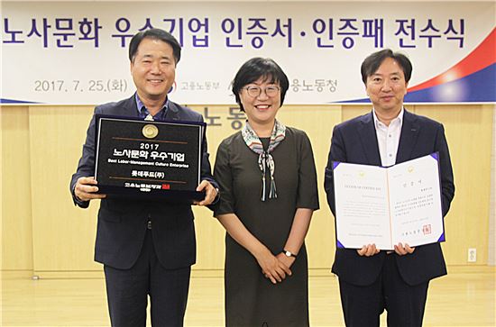 롯데푸드, 2017년 노사문화 우수기업 인증서 수상