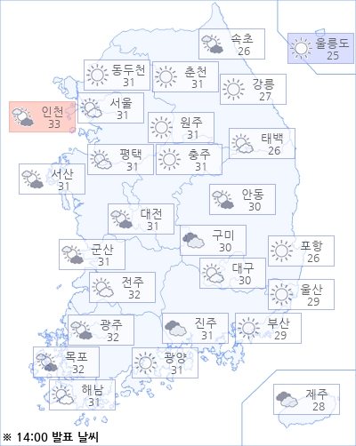 아경 오늘(26일)의 날씨와 미세먼지 (오후)