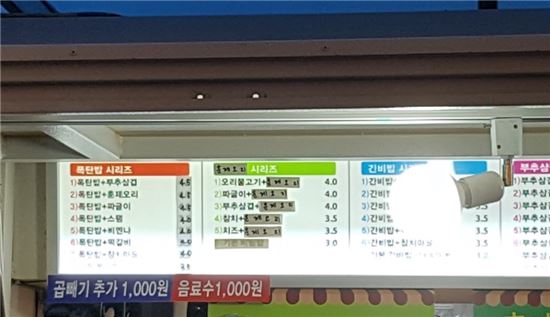 13일 서울 동작구 노량진동에 위치한 한 컵밥집 메뉴판. 기존 보다 500~1000원 가량 비싸진 가격으로 수정된 메뉴판은 천정부지로 물가가 올랐음을 보여준다. (사진=조호윤 기자) 
