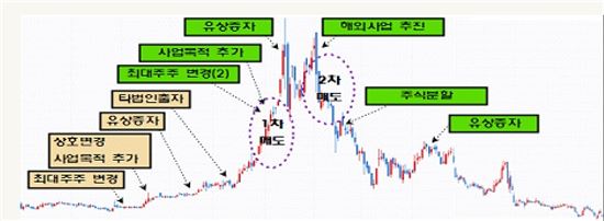 <기획형 복합불공정거래 사건 주가흐름 예시>
