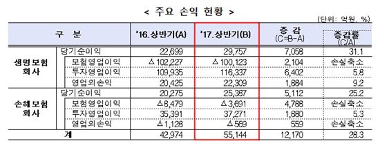 보험사 상반기 순익 28% 증가…배당수익 증가·자동차보험 손해율 개선 영향