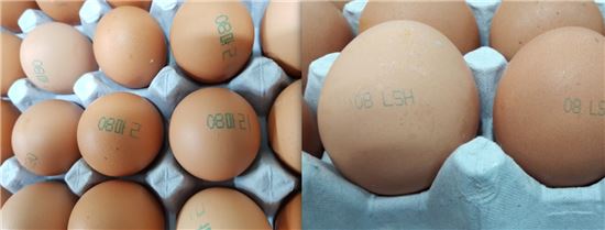 ▲살충제가 검출된 농장에서 만든 '08마리' '08LSH' 계란.[사진제공=식약처]