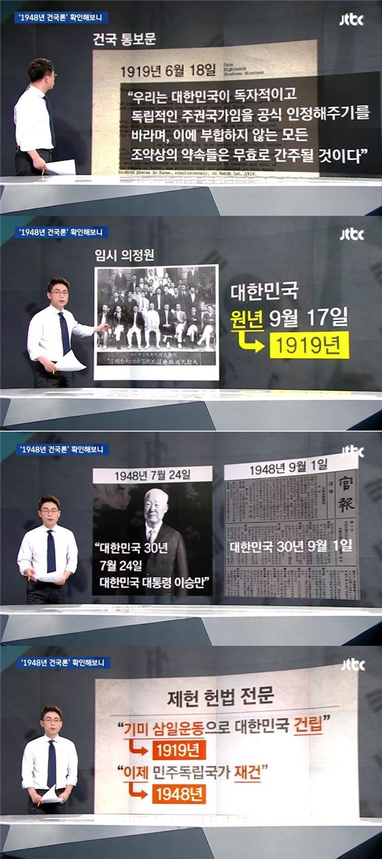 '건국' 두고 정부·야당 대립...JTBC "1948년 건국론은 설득력 떨어져"