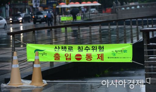 [포토]청계천 산책로 출입 통제