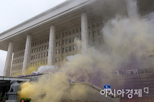[포토]연기에 휩쌓인 국회의사당