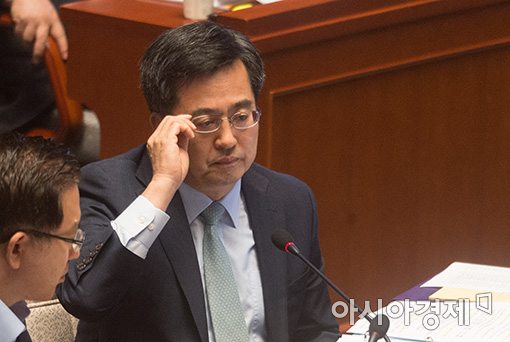 [포토]안경 바로쓰는 김동연 부총리