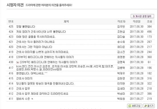 '병원선' 시청자 게시판 /사진= '병원선' 홈페이지