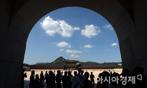 [포토]고궁에서 즐기는 푸른 가을 하늘 