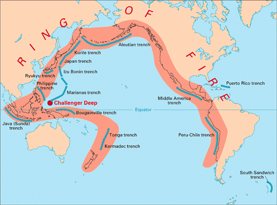 이른바 '불의 고리(Ring of fire)'라 불리는 환태평양 화산대. 백두산과 일본 화산대는 해저로 연결돼있다.(사진=위키피디아)