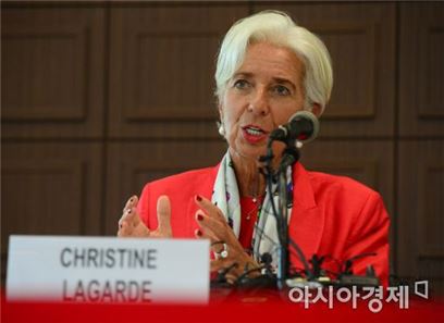 라가르드 국제통화기금(IMF) 총재가 11일 서울 한국프레스센터에서 기자회견을 진행하고 있다.(사진=문호남 기자)