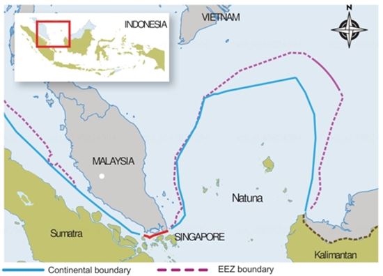 인도네시아 해양조정부가 남중국해 일부 해역을 '북나투나해'로 명명해 제작한 새 공식지도 모습(사진=인도네시아 해양조정부 홈페이지)