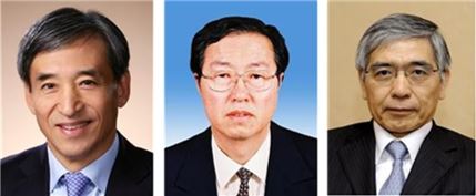 왼쪽부터 이주열 한은 총재, 저우샤오촨 중국 인민은행 총재, 구로다 하루히코 일본은행 총재(자료:한국은행)