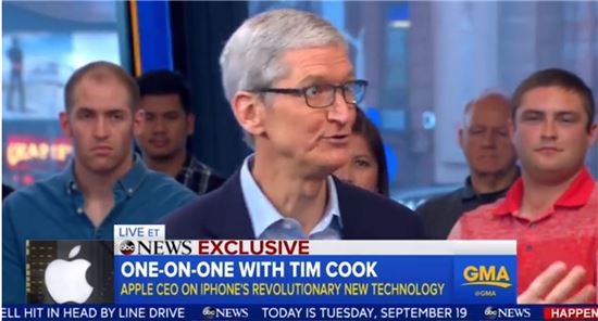 19일(현지시간) 미 ABC 방송의 굿모닝 아메리카에 출연한 애플의 팀 쿡 CEO.