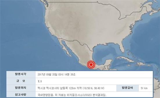 멕시코 지진.사진=기상청 홈페이지