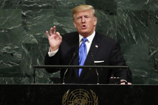 19일(현지시간) 도널드 트럼프 미국 대통령이 제72차 유엔(UN) 총회에 참석, 기조연설을 하고 있다.(사진=AP연합뉴스) 
