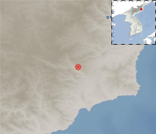 기상청이 23일 발표한 지진의 진원지는 북한 함경북도 길주 북북서쪽 23km 지역(41.14 N, 129.20 E)이다. 이날 우리나라 기상청은 자연지진 가능성을, 중국 국가지진대망(CENC)은 인공지진 가능성이 높다고 보고했다.(사진=기상청)