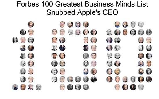 팀쿡 애플 CEO, 포브스 '위대한 기업가 100인' 제외