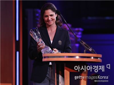 로레나 오초아가 세계 골프 명예의 전당 입회식에서 소감을 말하고 있다. 뉴욕(美 뉴욕주)=Getty images/멀티비츠