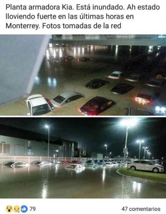 [이미지출처=연합뉴스]소셜미디어서 퍼진 기아차 멕시코 공장 야적장 침수 모습