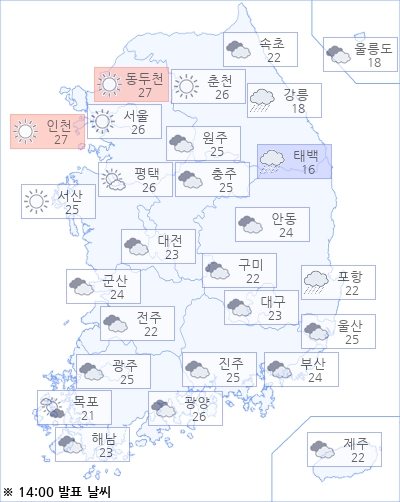 아경 오늘(02일)의 날씨와 미세먼지 (오후)