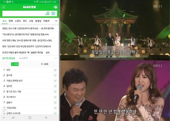 '가요무대' 남진·윤수현, 추석연휴 실검 등극 '화제'...'사치기 사치기'