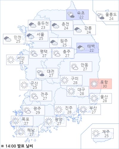 아경 오늘(09일)의 날씨와 미세먼지 (오후)