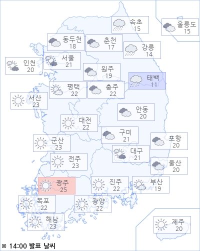 아경 오늘(22일)의 날씨와 미세먼지 (오후)