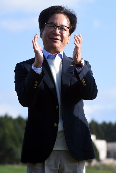 이재현 CJ그룹 회장이 한국 최초의 PGA투어 더CJ컵(1회 대회)에 참석해 박수를 치고 있다.