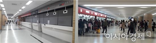 김포국제공항 기존(좌) 인도장과 확충 재오픈(우) 한 인도장 모습. 