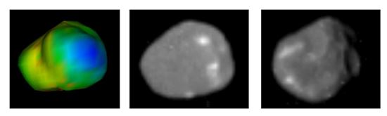 ▲아말테아는 목성에서 다섯 번째로 큰 달이다. 갈릴레오와 보이저 탐사선이 찍은 아말테아.[사진제공=NASA]