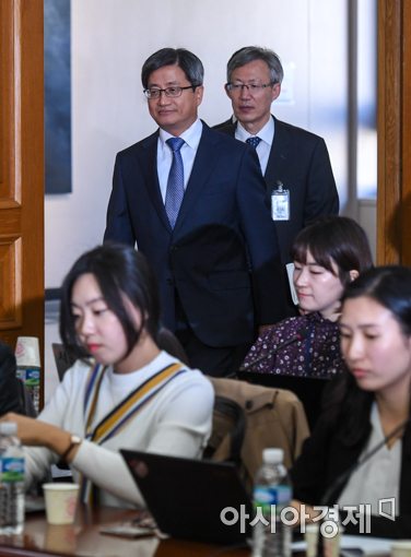 [포토]기자간담회장으로 들어서는 김명수 대법원장
