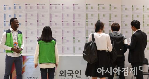 [포토]채용게시판보는 외국인 구직자들