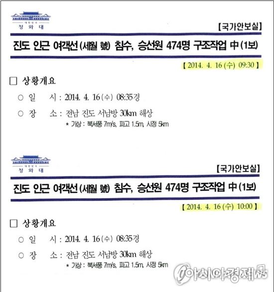 청와대 세월호 보고 일지(자료:박완주 의원실)