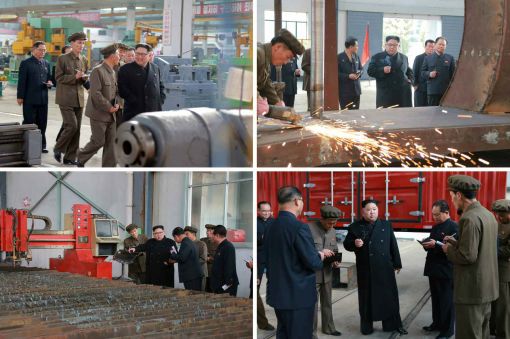 [이미지출처=연합뉴스]정부가 6일 대북 독자제재 대상자 명단을 발표한 가운데 북한 김정은 노동당 위원장이 지난 5일 대형 트럭 공장을 시찰하는 모습.   