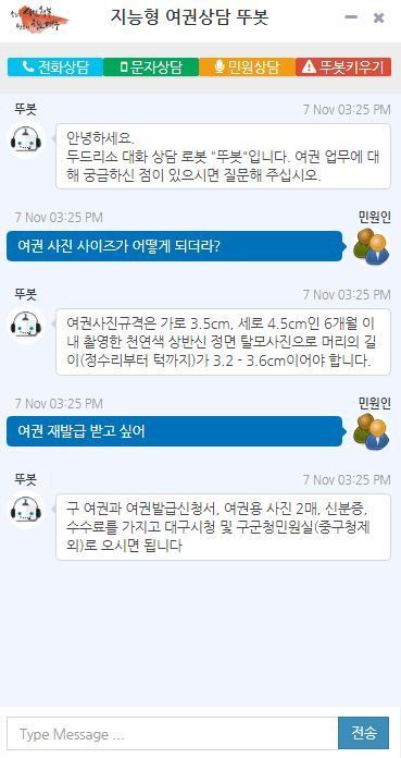 대구광역시 여권 상담 챗봇 '뚜봇'/사진=뚜봇 사용중 캡쳐