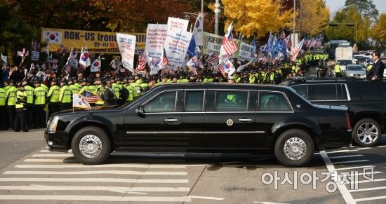 [포토]트럼프 美 대통령, 현충원 도착