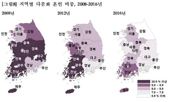 ▲다문화 혼인 지역별 비중 [자료 = 통계청]