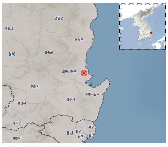 기상청은 20일 오전 6시5분쯤 경북 포항시 북구 북쪽 11㎞ 지역에서 규모 3.6 지진이 발생했다고 밝혔다. (사진=기상청 홈페이지 캡처)