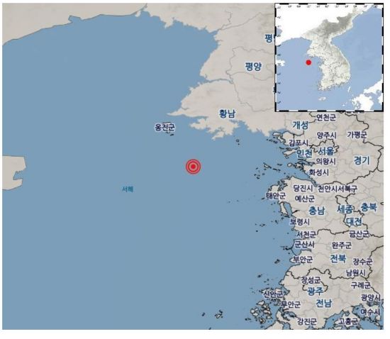 기상청은 24일 오전 12시29분쯤 인천 옹진군 연평도 남서쪽 76㎞ 해역에서 규모 2.6 지진이 발생했다고 밝혔다. (사진=기상청 제공)