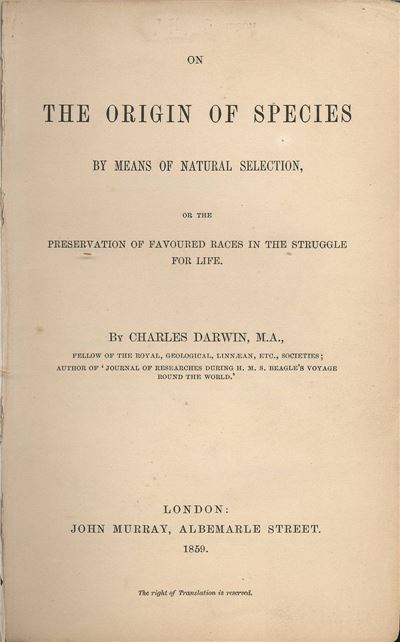 다윈의 '종의기원' 출간 당시 타이틀 페이지(사진=위키피디아) 