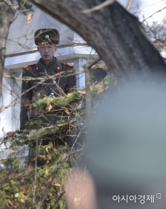 [포토] 남측 바라보는 북한 병사