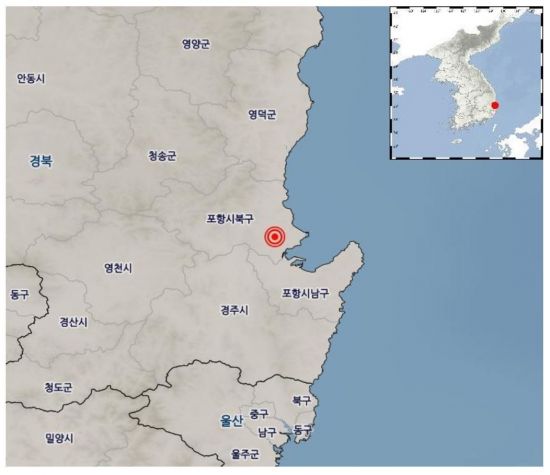 기상청은 1일 오전 8시3분쯤 경북 포항시 북구 북북서쪽 7㎞ 지역에서 규모 2.4 지진이 발생했다고 밝혔다. (사진=기상청 홈페이지 캡처)