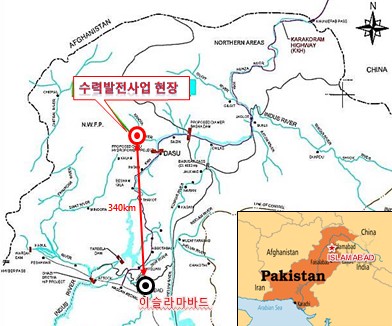 ▲ SK건설이 사업권을 따낸 파키스탄 수력발전사업 현장 위치도. 