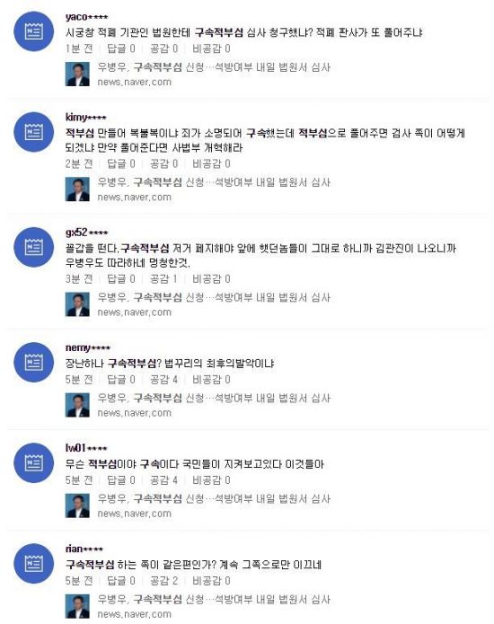 우병우 '구속적부심' 신청에 대한 네티즌 반응 / 사진=실시간 트위터 캡처