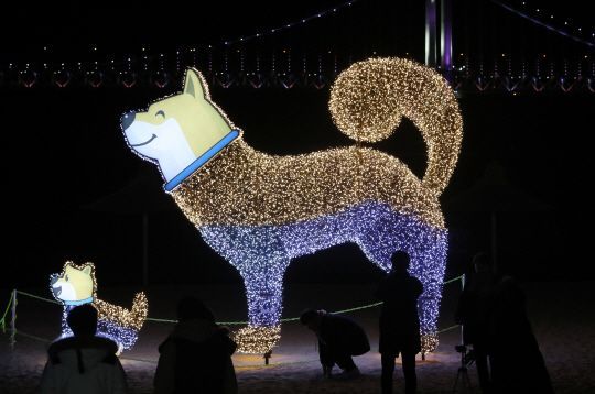 지난 4일 부산 광안리해수욕장 백사장에 황금 개띠 해 무술년을 앞두고 이를 상징하는 조형물이 전시돼있다 [이미지출처=연합뉴스]