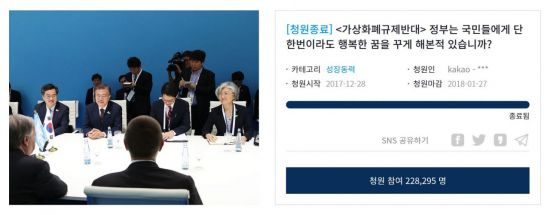 靑 "가상통화 거래 투명화가 최우선 과제"…국민청원 공식답변