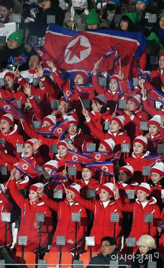 [포토]인공기 펄럭이는 북한 응원단