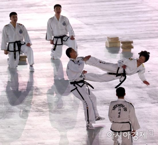 [포토]평창 동계올림픽 개막 알리는 남북 태권도 시범단