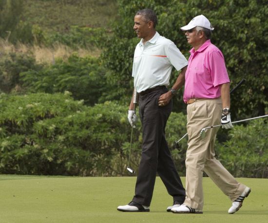 비지니스골프는 소통이 가장 중요하다. 2014년 버락 오바마 미국 대통령과 나집 라작 말레이시아 총리의 라운드 장면.