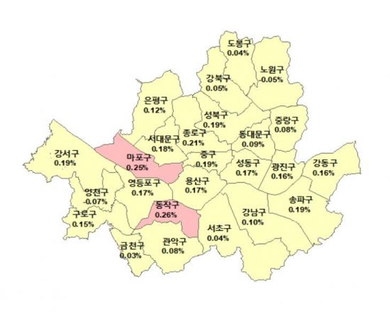 　　　▲3월19일 기준 서울 아파트 매매가격 변동률(자료: 한국감정원)